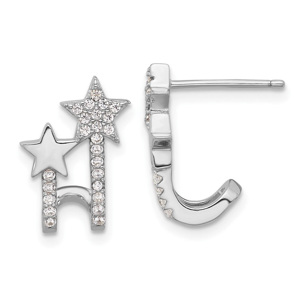 Rhodium-plated Sterling Silver CZ Star Cuff Post Earrings