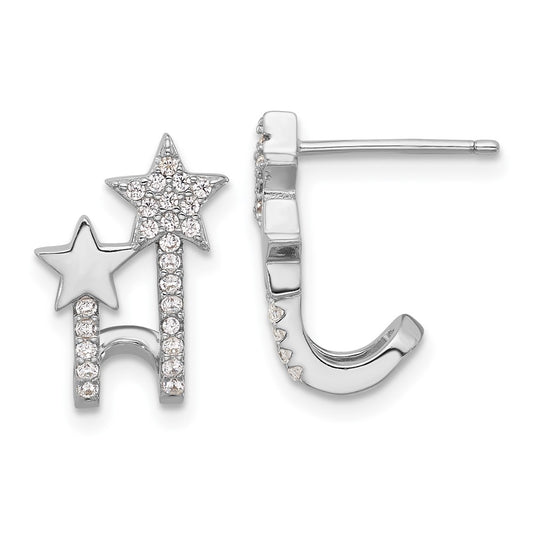 Rhodium-plated Sterling Silver CZ Star Cuff Post Earrings