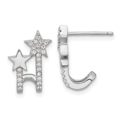 Rhodium-plated Sterling Silver CZ Star Cuff Post Earrings