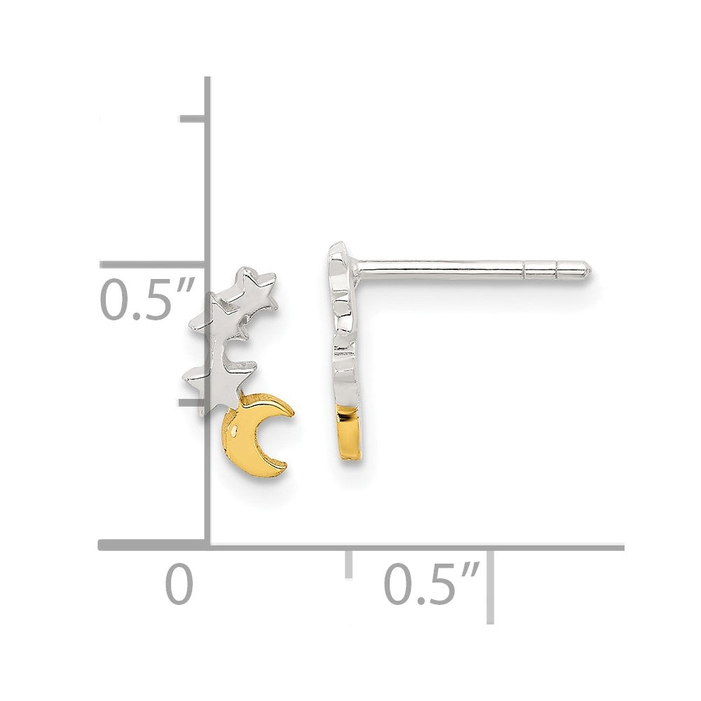 Sterling Silver E-Coat and Gold-tone Star and Moon Post Earrings