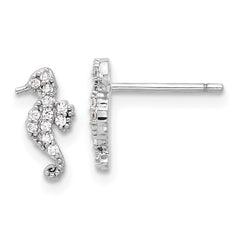 Rhodium-plated Sterling Silver CZ Seahorse Post Earrings