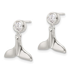 Sterling Silver Polished CZ Whale Tail Post Dangle Earrings