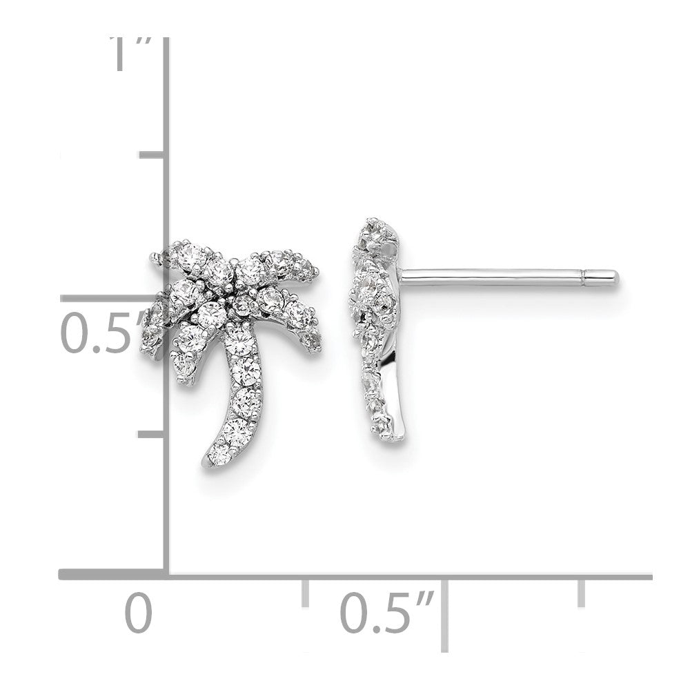 Rhodium-plated Sterling Silver CZ Palm Tree Post Earrings
