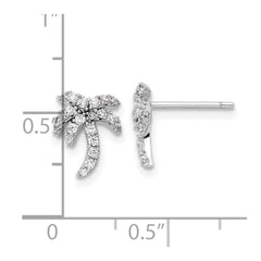 Rhodium-plated Sterling Silver CZ Palm Tree Post Earrings