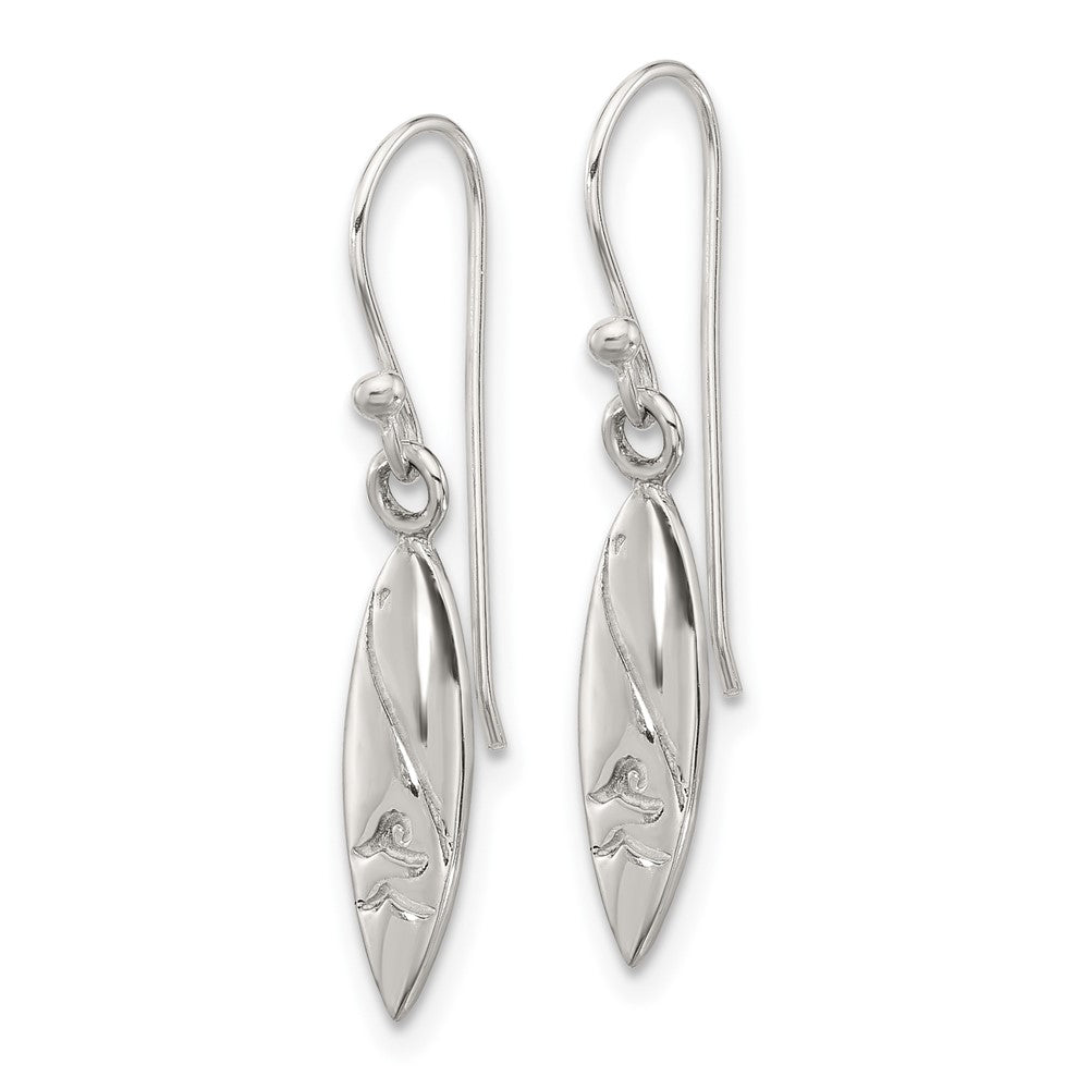 Sterling Silver Polished Pointed Oval Wave Shephard Hook Dangle Earrings