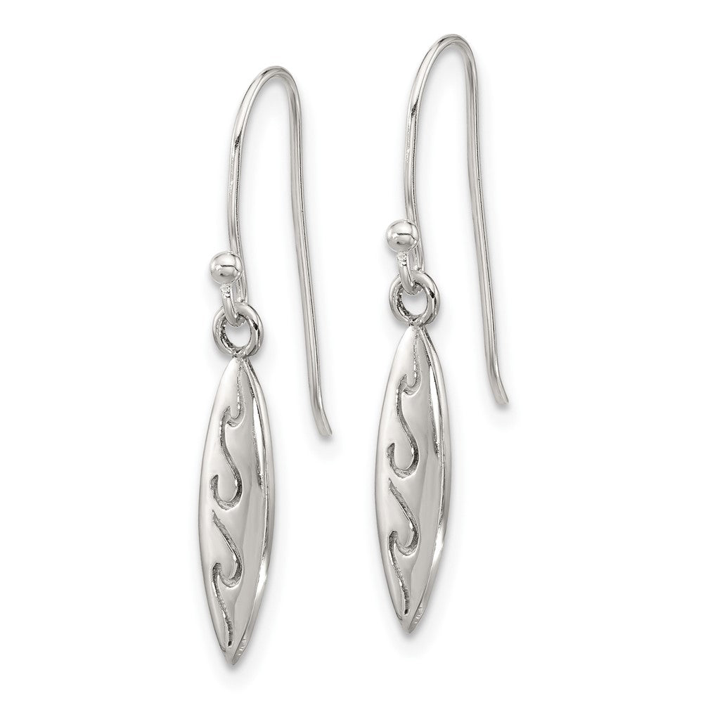 Sterling Silver Polished Etched Waves Pointed Oval Earrings