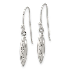 Sterling Silver Polished Etched Waves Pointed Oval Earrings