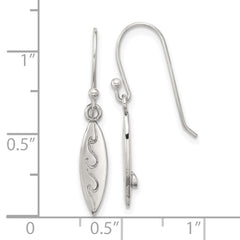 Sterling Silver Polished Etched Waves Pointed Oval Earrings