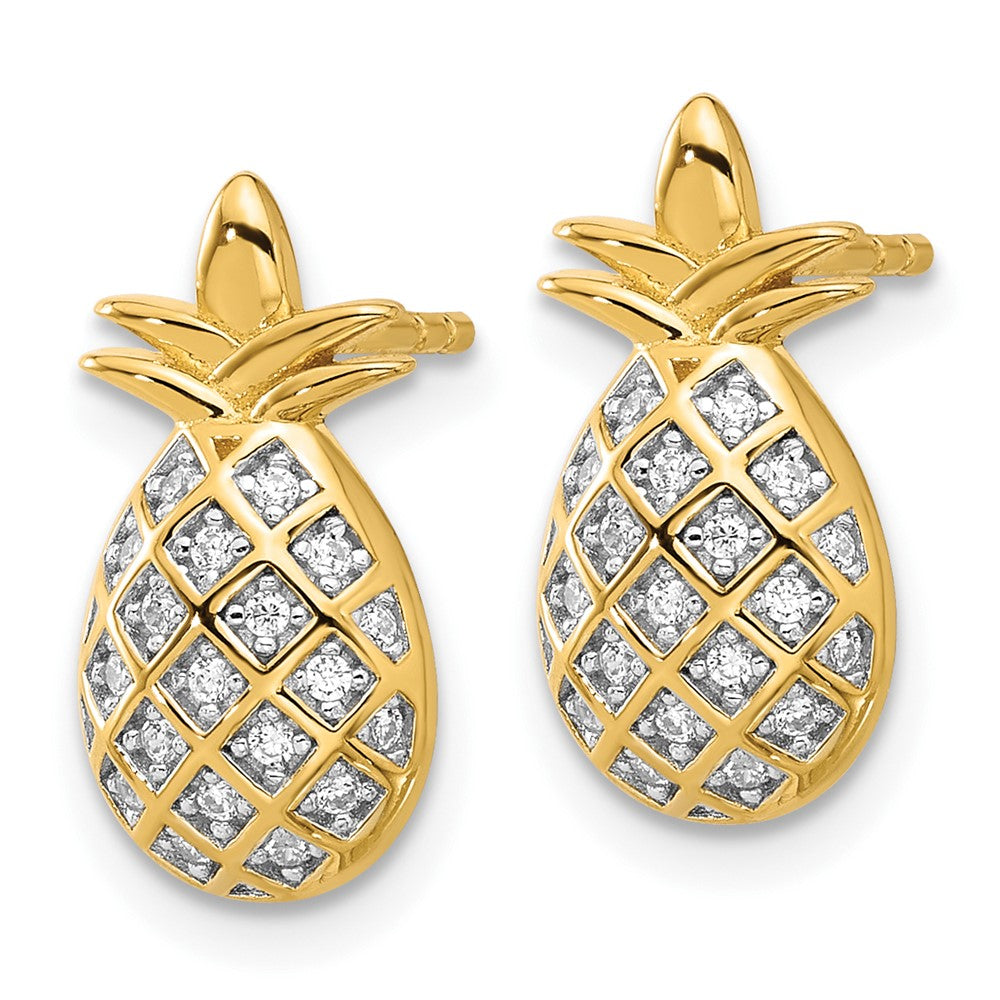 Yellow Gold-plated Sterling Silver CZ Pineapple Post Earrings