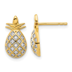 Yellow Gold-plated Sterling Silver CZ Pineapple Post Earrings