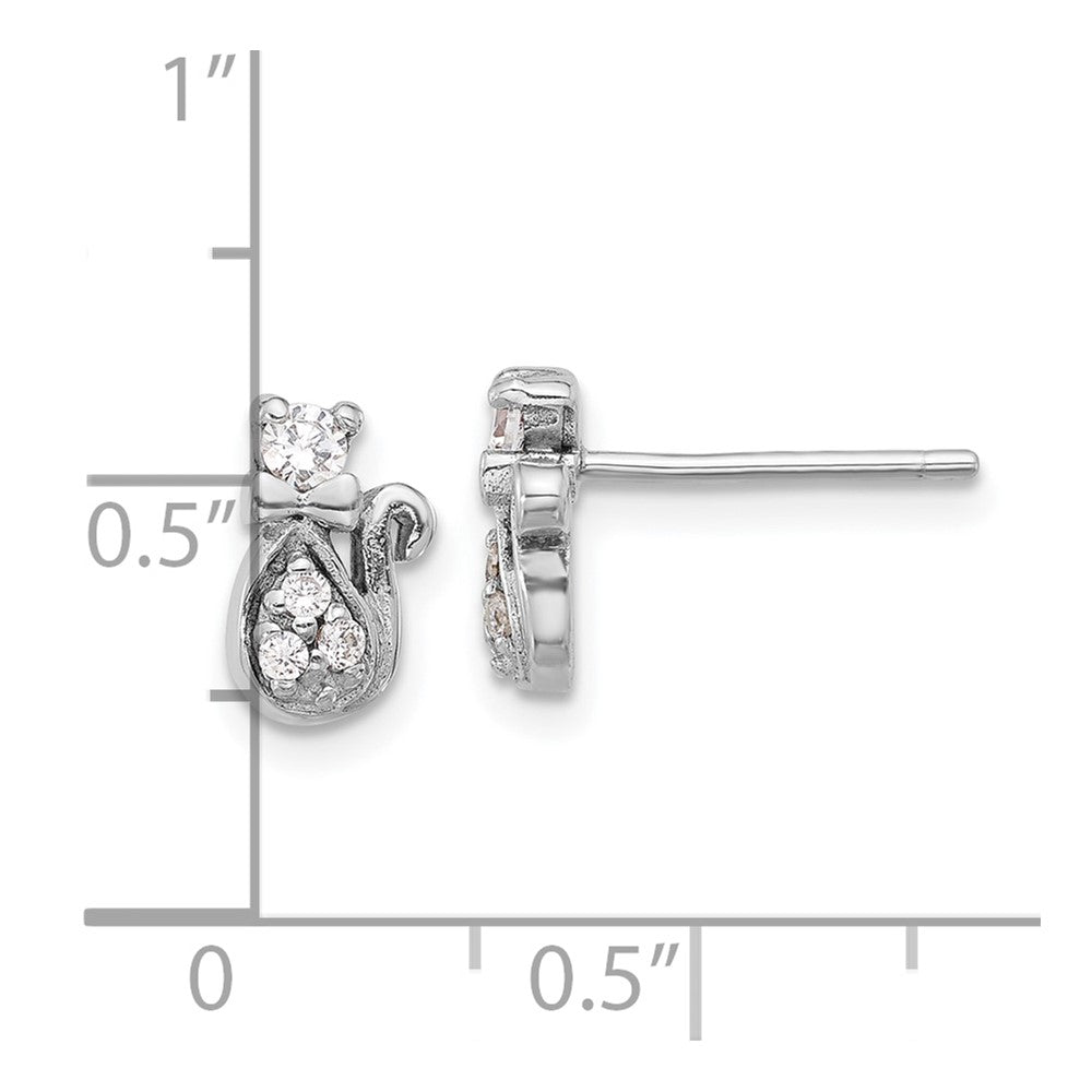 Rhodium-plated Sterling Silver CZ Cat Post Earrings