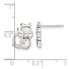 Sterling Silver Polished CZ Cat Earrings