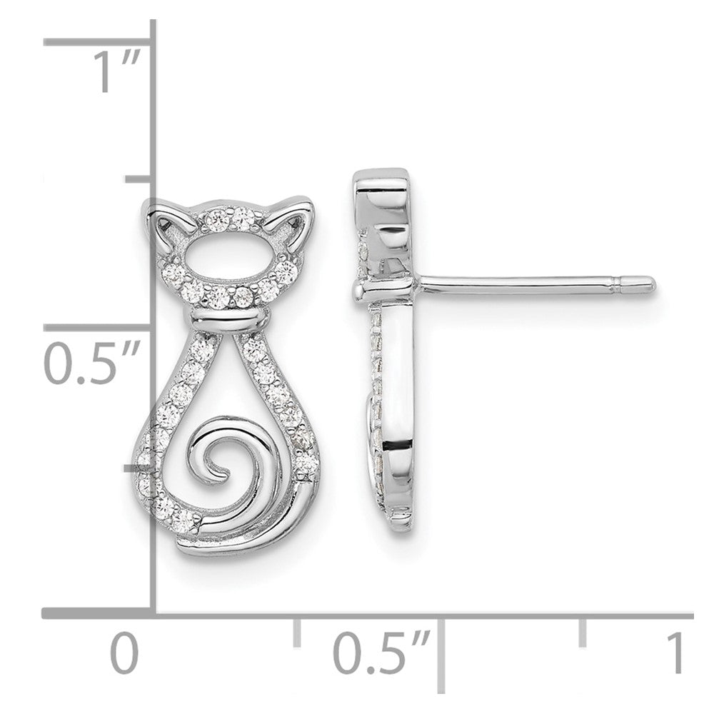 Rhodium-plated Sterling Silver CZ Cat Post Earrings