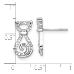 Rhodium-plated Sterling Silver CZ Cat Post Earrings