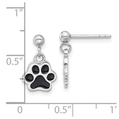 Rhodium-plated Sterling Silver Enameled Dog Paw Post Dangle Earrings