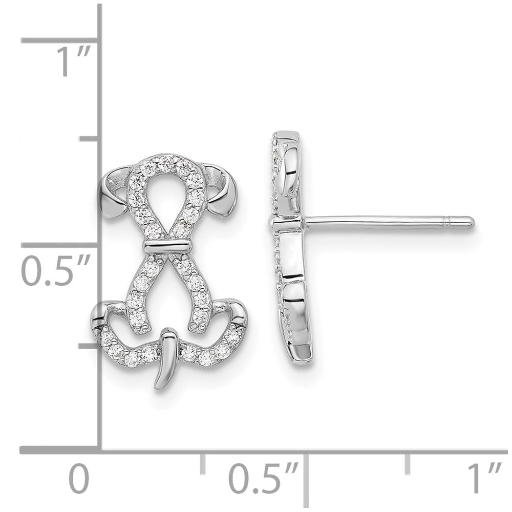 Rhodium-plated Sterling Silver CZ Dog Post Earrings