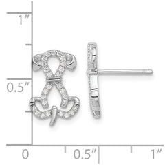 Rhodium-plated Sterling Silver CZ Dog Post Earrings