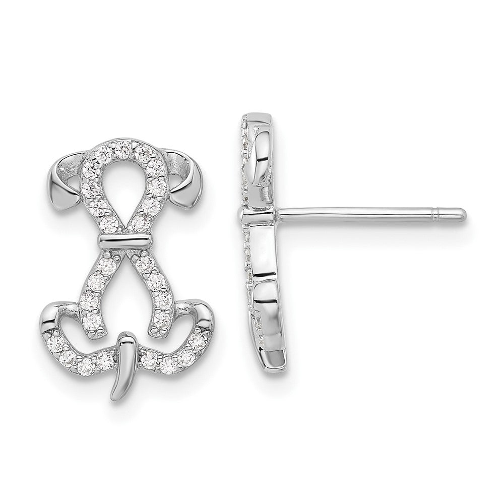 Rhodium-plated Sterling Silver CZ Dog Post Earrings