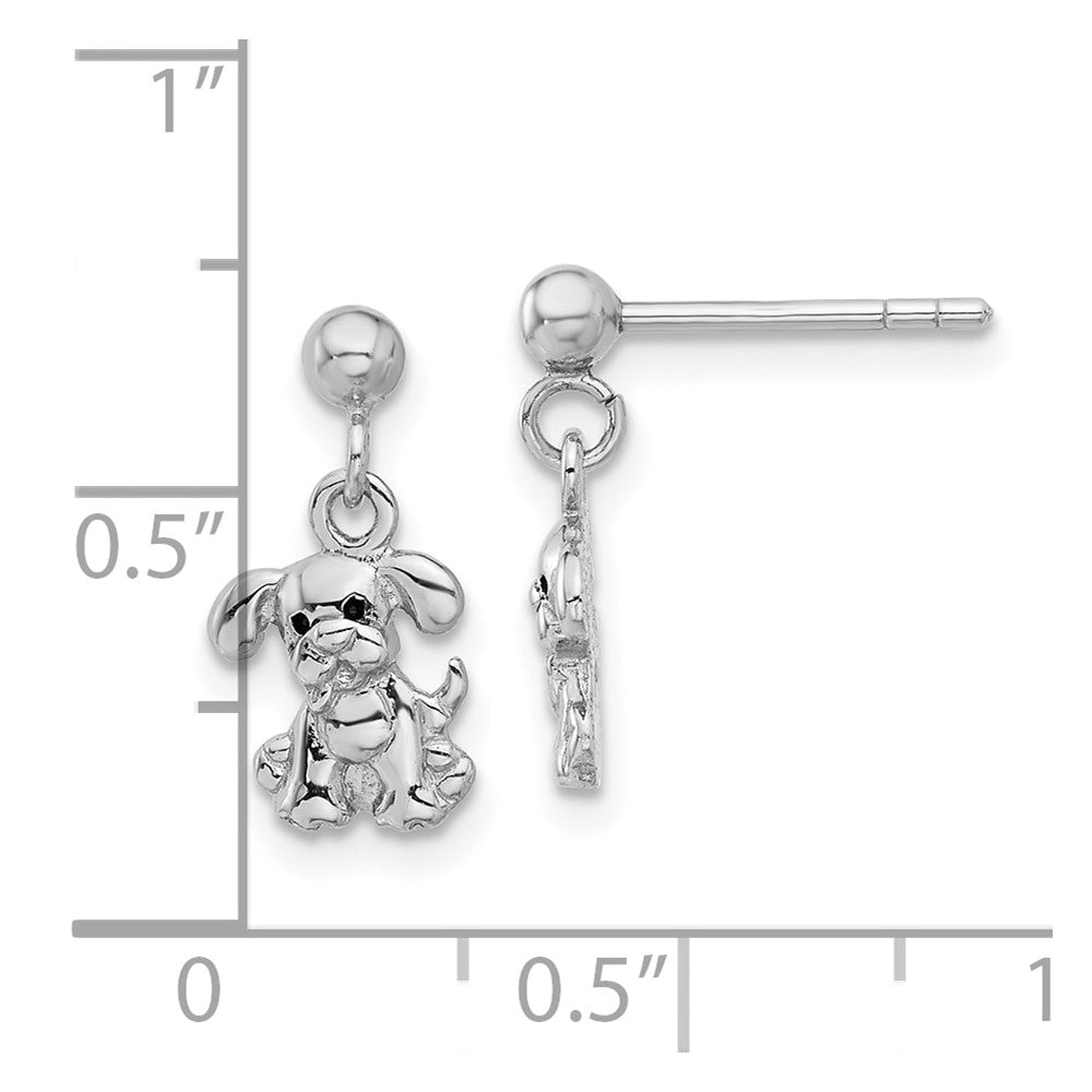 Rhodium-plated Sterling Silver Enameled Dog Post Dangle Earrings