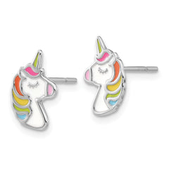 Sterling Silver Polished Enameled Unicorn Post Earrings