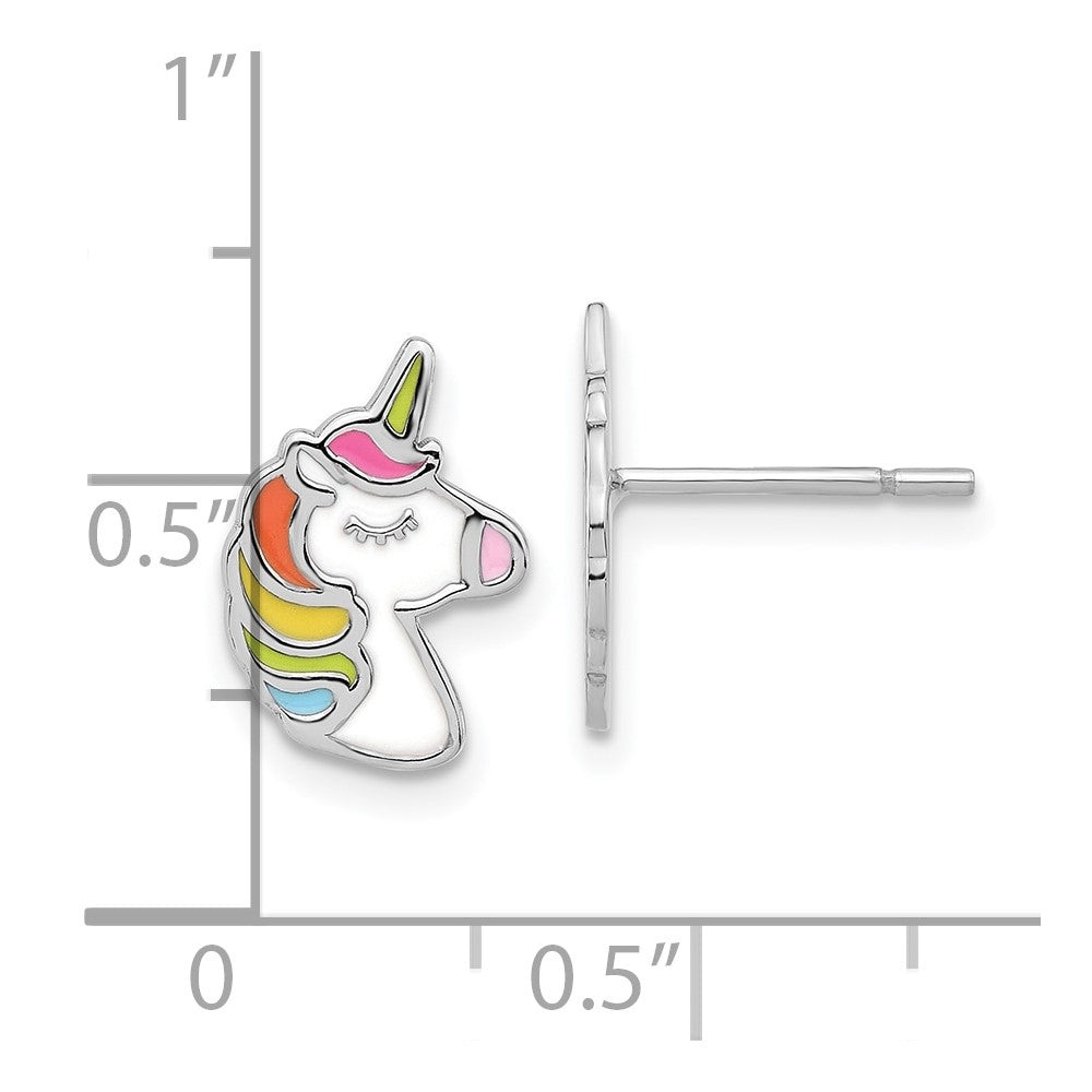 Sterling Silver Polished Enameled Unicorn Post Earrings