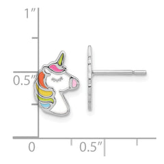Sterling Silver Polished Enameled Unicorn Post Earrings
