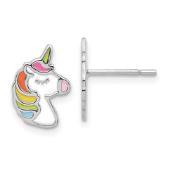 Sterling Silver Polished Enameled Unicorn Post Earrings