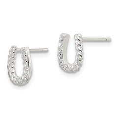 Sterling Silver E-Coating CZ Horseshoe Earrings