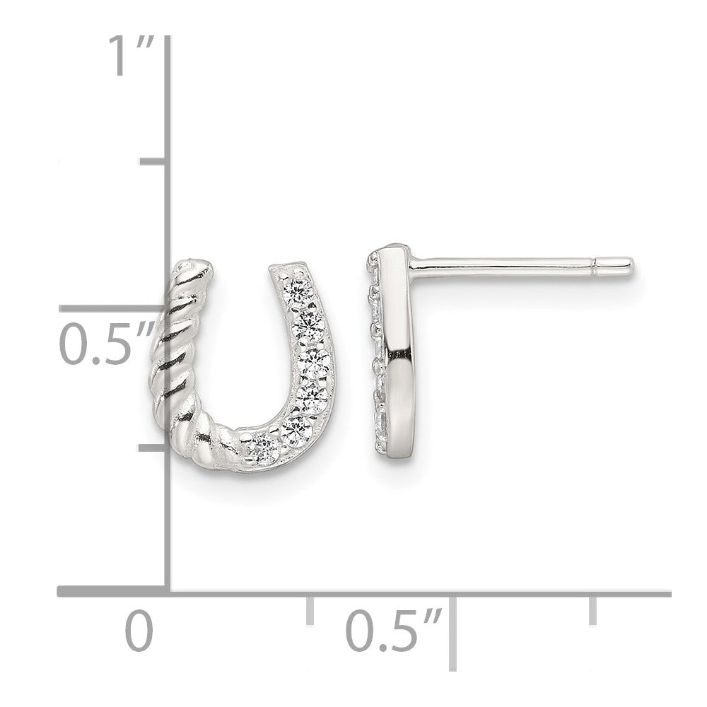 Sterling Silver E-Coating CZ Horseshoe Earrings