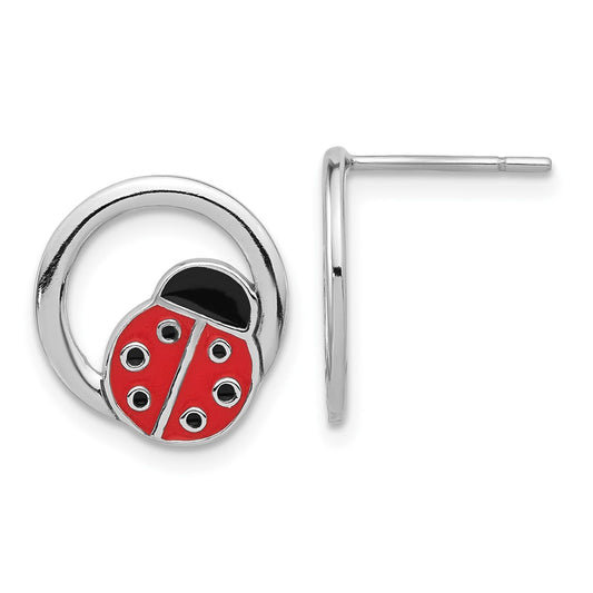 Sterling Silver Enameled Ladybug on Ring Post Earrings