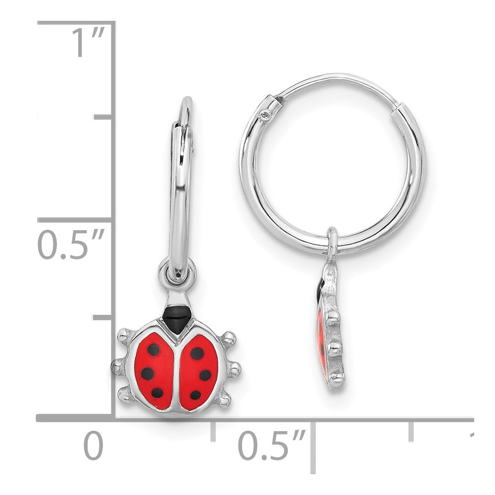 Sterling Silver Madi K Enamel Ladybug Hoop Earrings