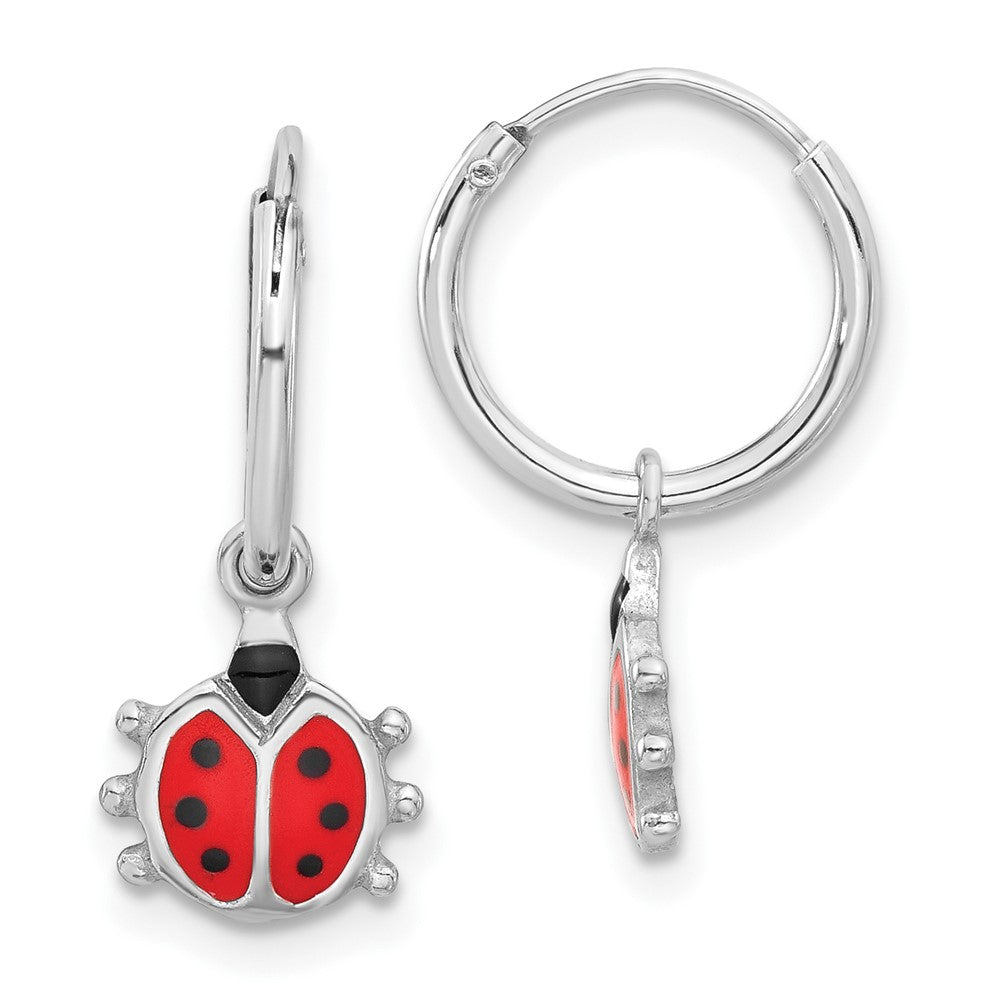 Sterling Silver Madi K Enamel Ladybug Hoop Earrings
