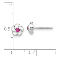 Sterling Silver Madi K Enameled Pink CZ Flower Post Earrings