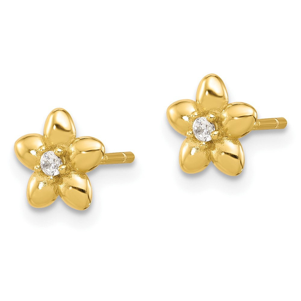 Yellow Gold-plated Sterling Silver CZ Flower Stud Post Earrings