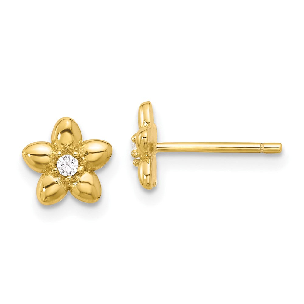 Yellow Gold-plated Sterling Silver CZ Flower Stud Post Earrings