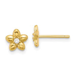 Yellow Gold-plated Sterling Silver CZ Flower Stud Post Earrings