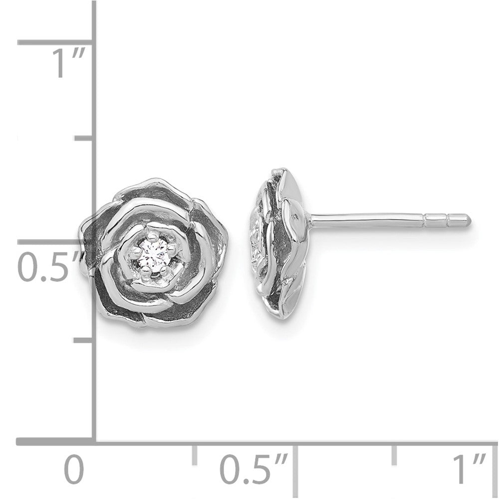 Rhodium-plated Sterling Silver CZ Flower Post Earrings