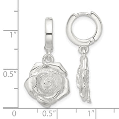 Sterling Silver Rose Dangle Hinged Hoop Earrings