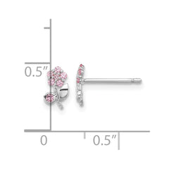Rhodium-plated Sterling Silver Polished Pink CZ Flower Post Earrings