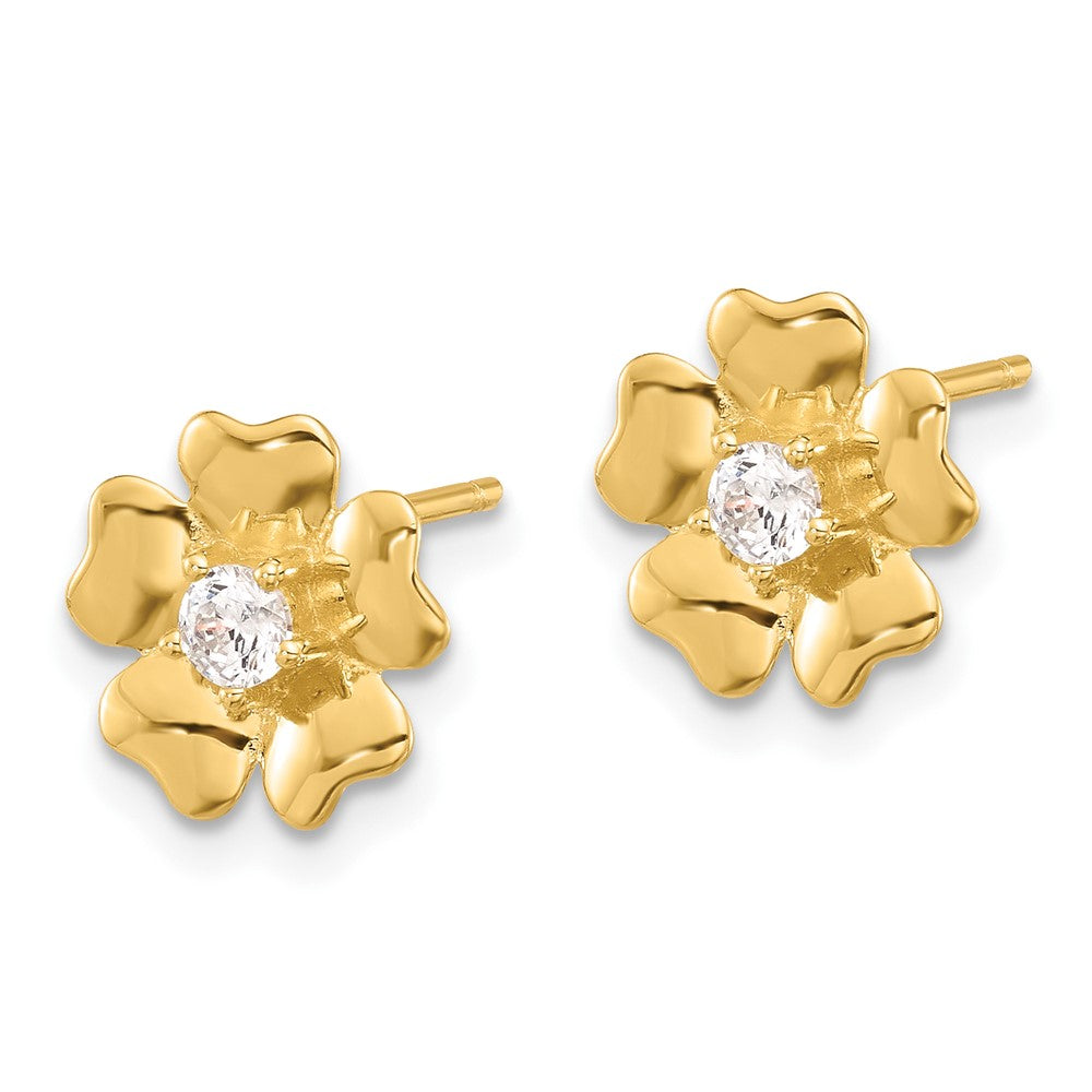 Yellow Gold-plated Sterling Silver CZ Flower Post Earrings