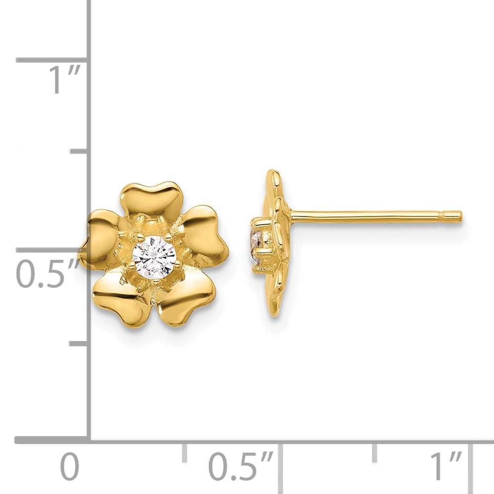 Yellow Gold-plated Sterling Silver CZ Flower Post Earrings