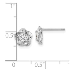 Rhodium-plated Sterling Silver CZ Flower Post Earrings