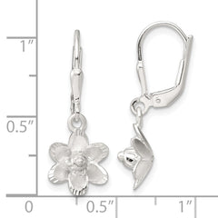 Sterling Silver Satin Polished and Diamond-cut Floral Leverback Earrings