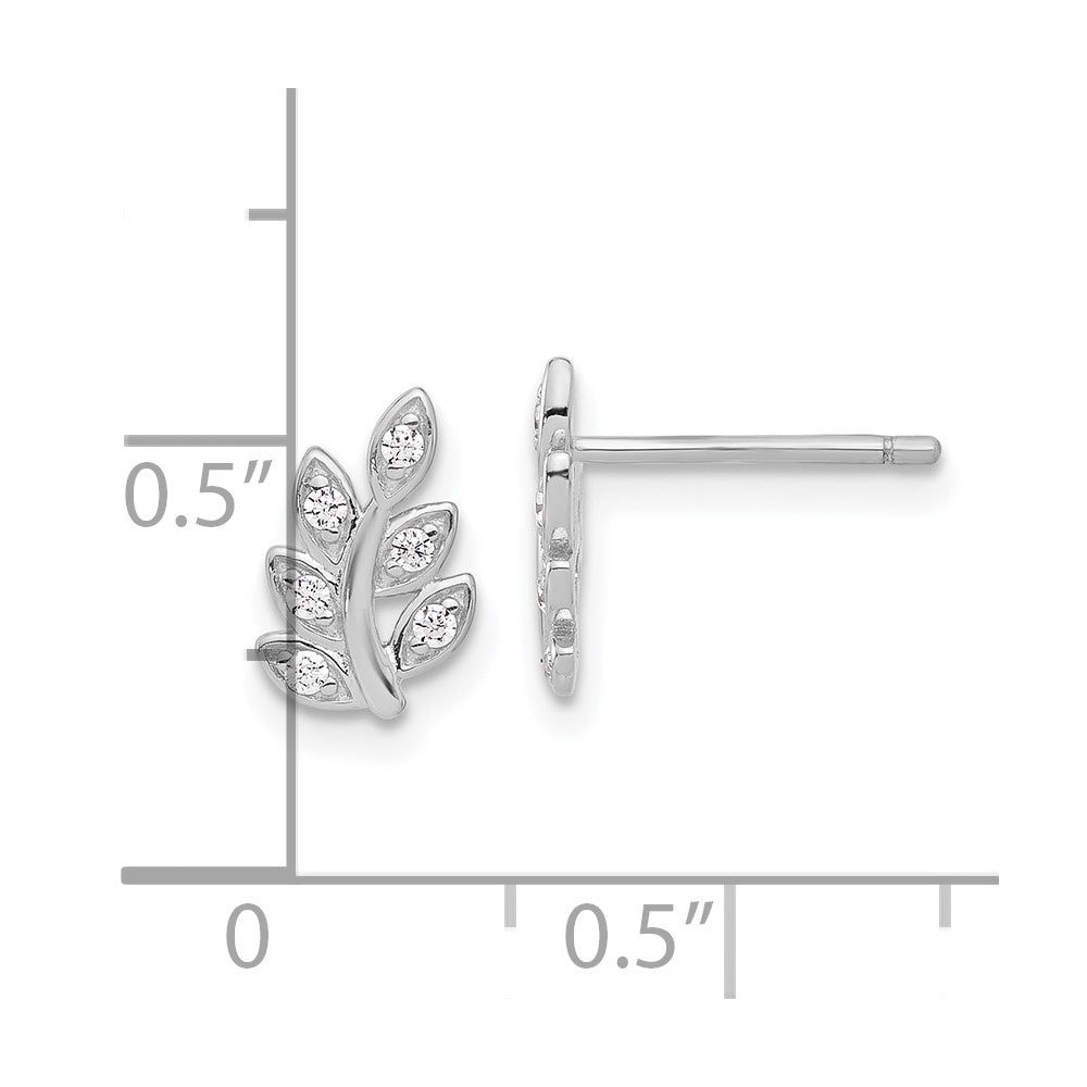 Rhodium-plated Sterling Silver CZ Leaf Post Earrings