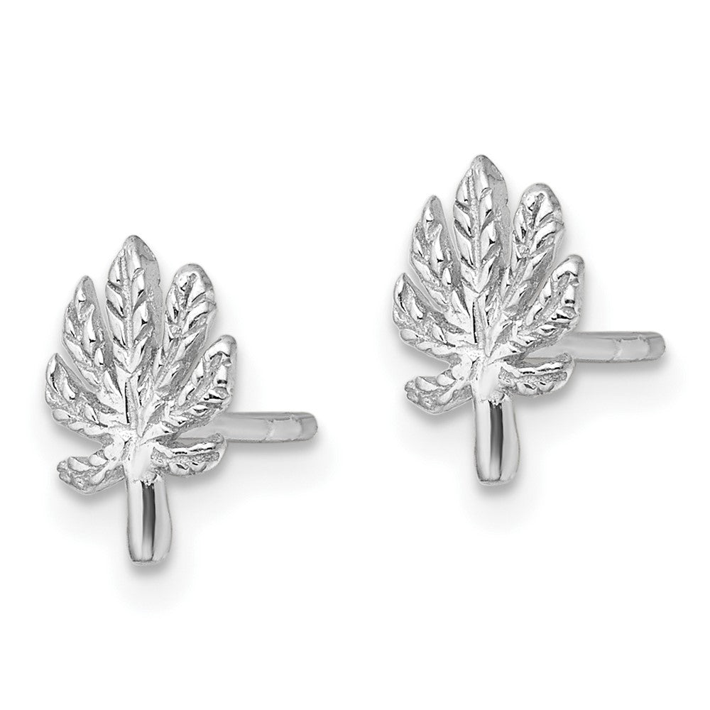 Rhodium-plated Sterling Silver Textured Leaf Post Earrings