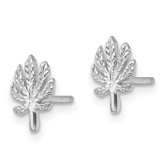 Rhodium-plated Sterling Silver Textured Leaf Post Earrings