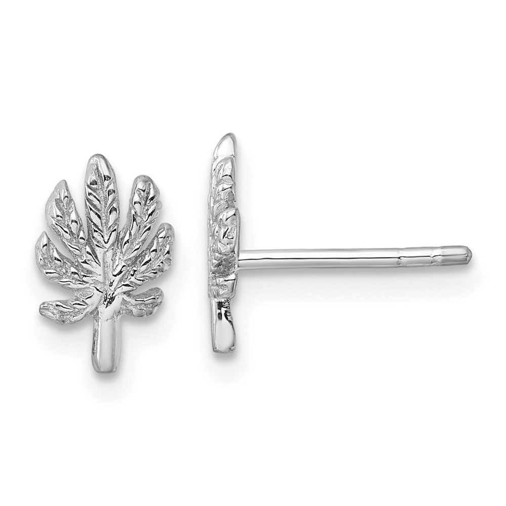 Rhodium-plated Sterling Silver Textured Leaf Post Earrings