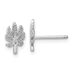 Rhodium-plated Sterling Silver Textured Leaf Post Earrings