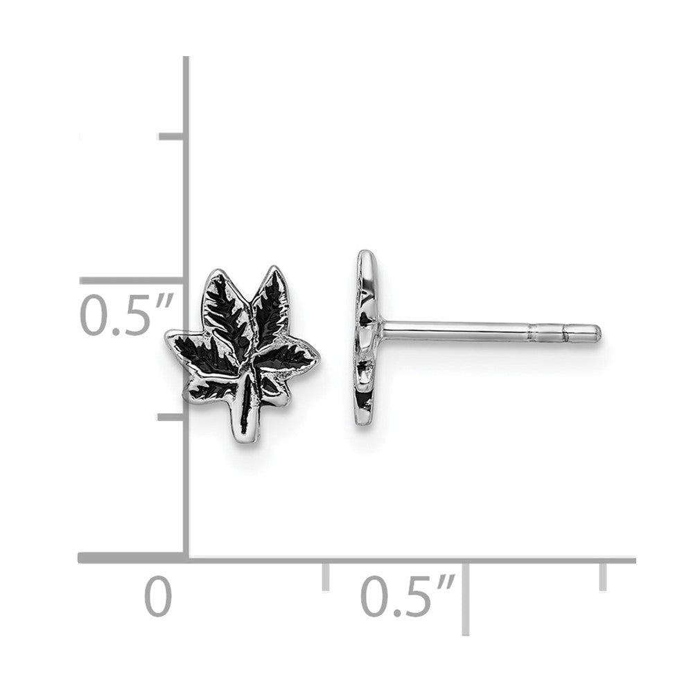 Rhodium-plated Sterling Silver Antiqued Leaf Post Earrings