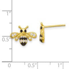Yellow Gold-plated Sterling Silver Black Rhodium Bee with Black and White CZ Post Earrings
